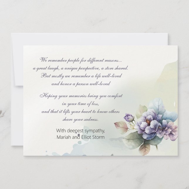 Kondolkort för vattenfärg Nosegay Inbjudningar (Framsida)