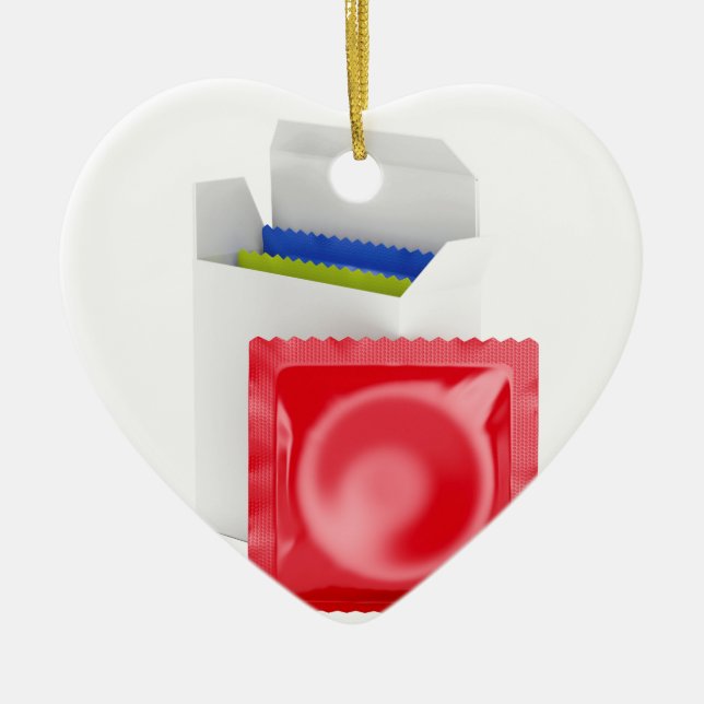 Kondomar på vitbakgrund julgransprydnad keramik (Framsidan)