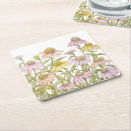 Koneflowers Watercolor Botanical Art Underlägg Papper Kvadrat