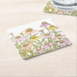 Koneflowers Watercolor Botanical Art Underlägg Papper Kvadrat