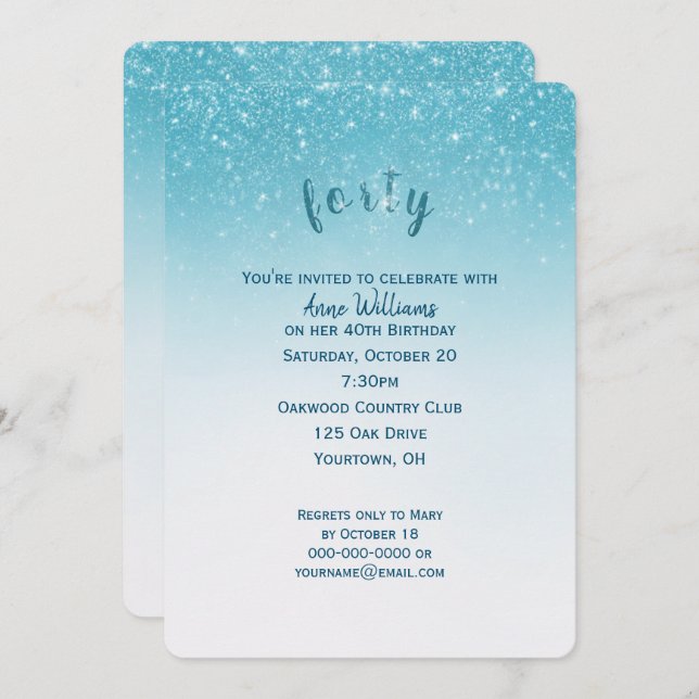 konetti glitter 40-årsdagen party inbjudningar (Fram/baksida)