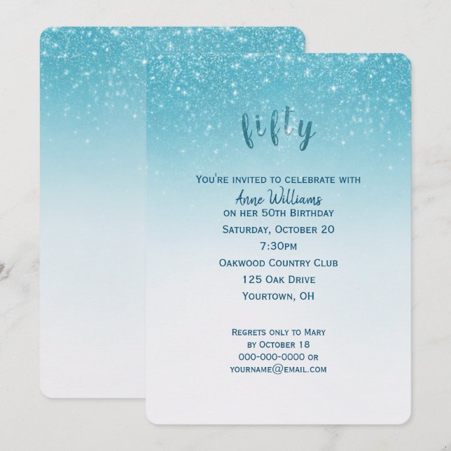 konetti glitter 50:e födelsedagsfesten inbjudningar (Fram/baksida)