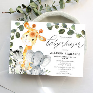 Köneutralt eucalyptus söt safari babydusch inbjudningar