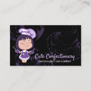 Konfektyr Baker lila Girl Girl Pastry Chef Black Visitkort