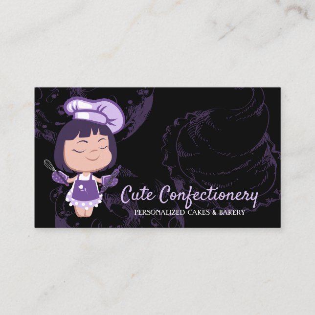 Konfektyr Baker lila Girl Girl Pastry Chef Black Visitkort (Framsida)