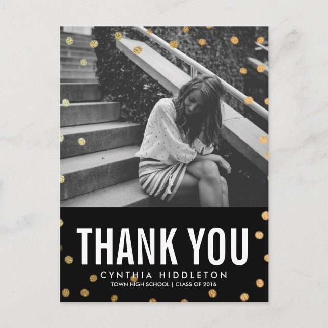 Konfettfoto för studenten Tack Vykort (Framsida)