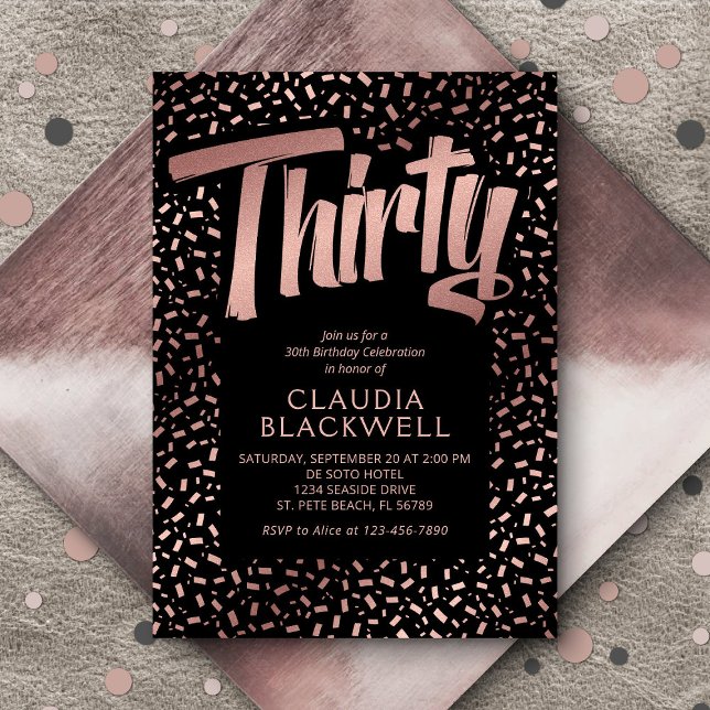 Konfetti 30års födelsedag Ro Guld Inbjudningar (Skapare uppladdad)