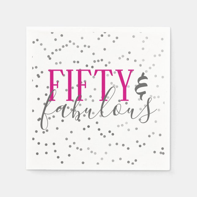 Konfetti 50 och Fabulösa Födelsedagsfest-blöjor Pappersservett (Framsidan)