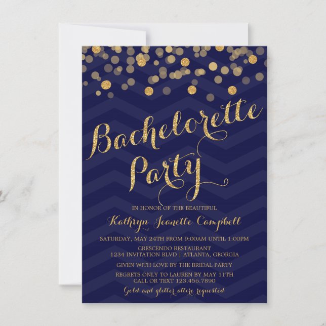 Konfetti Bachelorette-partiet Guld Glitter Inbjudningar (Framsida)