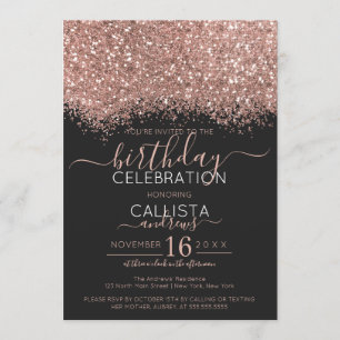 Konfetti Birthag i Luxury Ro Guld Black Glitter Inbjudningar