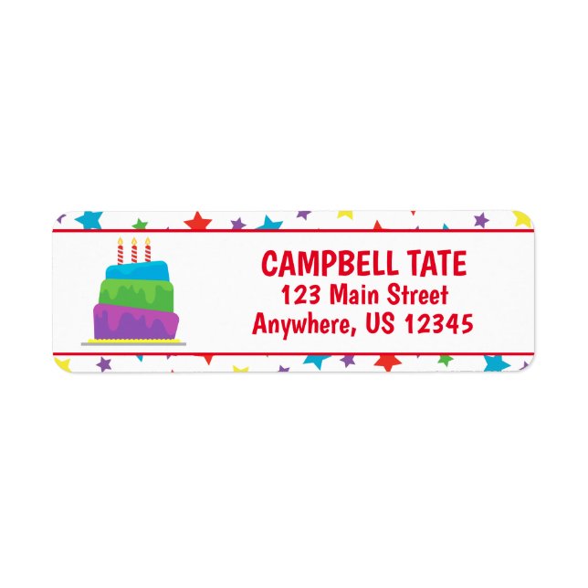Konfetti Birthday Cake-Returetiketter Returadress Etikett (Framsidan)