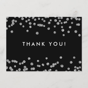 Konfetti Black bröllop Tack Silver Glitter Kort