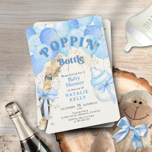 Konfetti Blue Balloon Poppin' Flaskor Baby Shower Inbjudningar