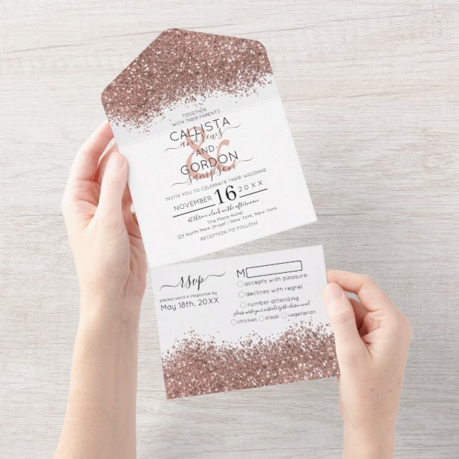 Konfetti Bröllop i Luxury Ro Guld White Glitter (Avrivbar del)