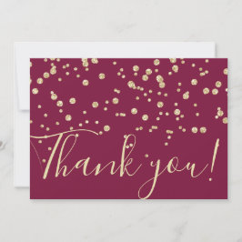 Konfetti Burgundy Red Typography guld Glitter Chic Tack Kort
