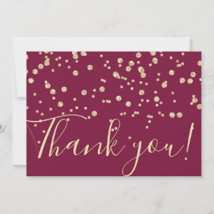 Konfetti Burgundy Red Typography guld Glitter Chic Tack Kort
