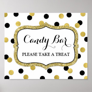 Konfetti Candy Pub Bröllop Sign White Black Guld Poster