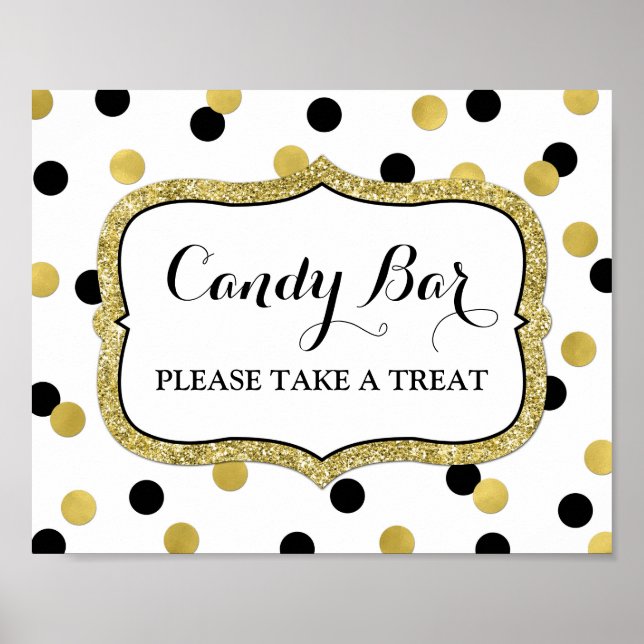 Konfetti Candy Pub Bröllop Sign White Black Guld Poster (Framsidan)