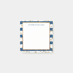 Konfetti chic Blåvit Rand Guld Glitter Post-it Block