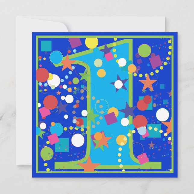 Konfetti cirkus 1:a födelsedagspartiets inbjudan (Framsida)