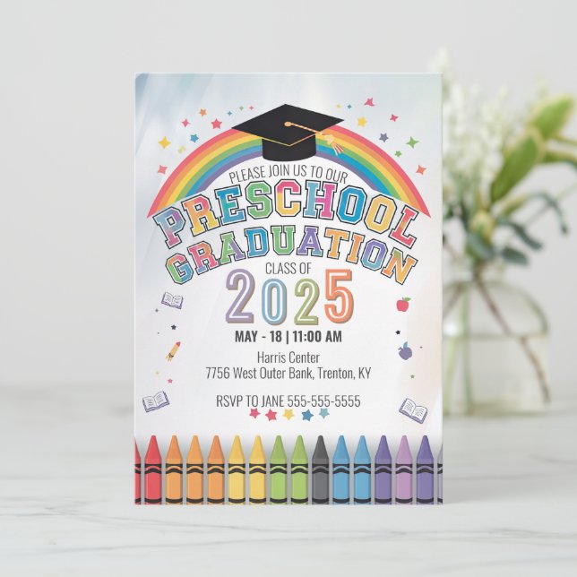 Konfetti Cute Rainbow Preschool Studentmössa Inbjudningar (Stående Fram)