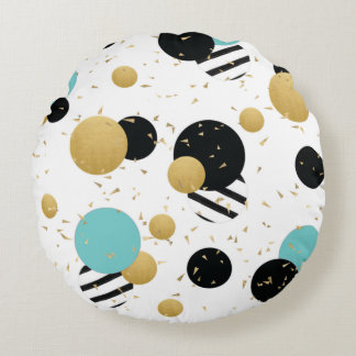 Konfetti Dot Party Black Teal och Guld Circle Rund Kudde