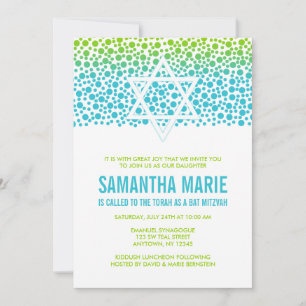 Konfetti Dots Teal Lime Green Bat mitzvah Inbjudningar