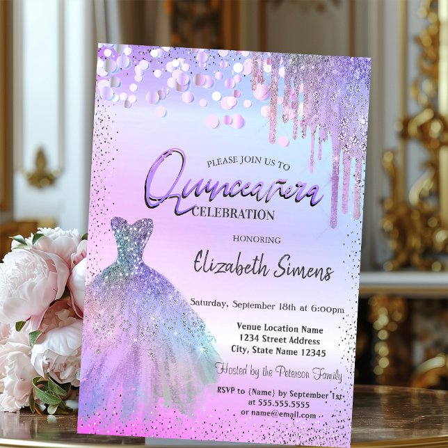 Konfetti,Dress,Violet Glitter Quinceañera Inbjudningar (Skapare uppladdad)