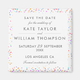 Konfetti färglös regnbåge sparar datumet magnet