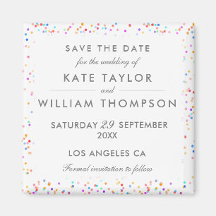 Konfetti färglös regnbåge sparar datumet magnet