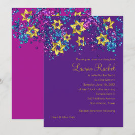 Konfetti färglöst Bat mitzvah Guld Star Glittery C Inbjudningar