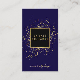 Konfetti Faux Guld på det moderna blått Visitkort