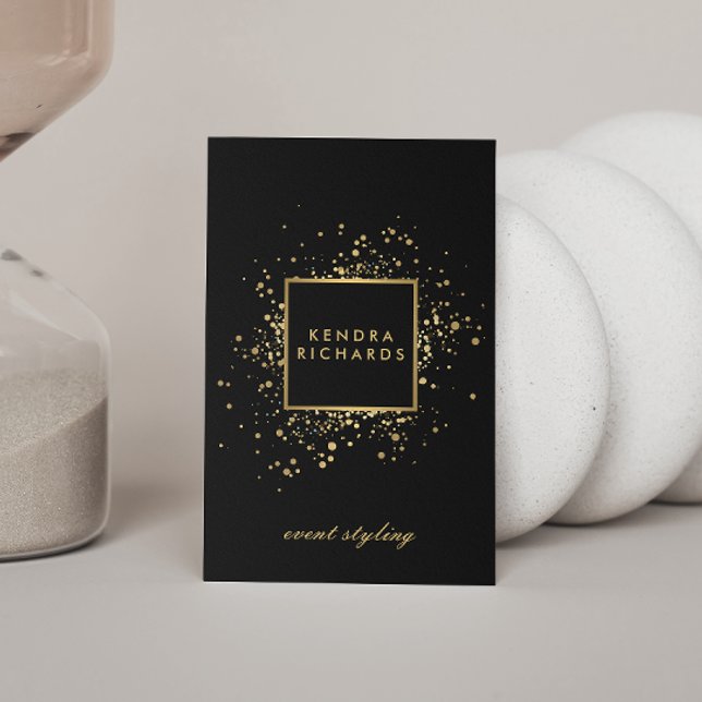 Konfetti Faux Guld på modern svart Visitkort (Skapare uppladdad)