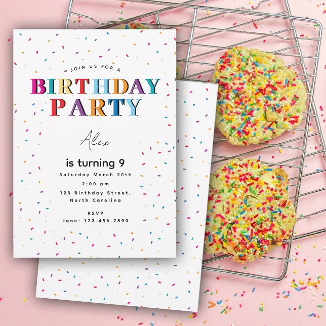 Konfetti födelsedag med färgad Födelsedagsfest Inbjudningar (Colorful Birthday Party Confetti Birthday Invitation)