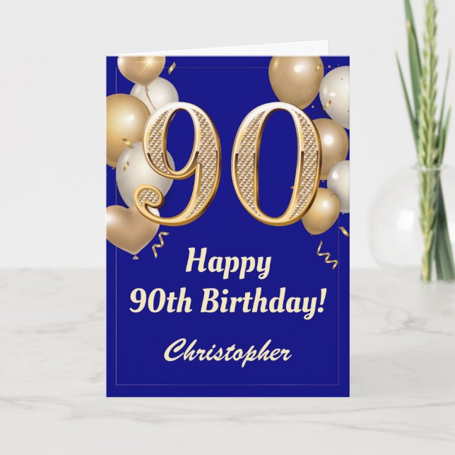 Konfetti för 90:e daggflodblått och Guld-ballonger Kort (Framsida)