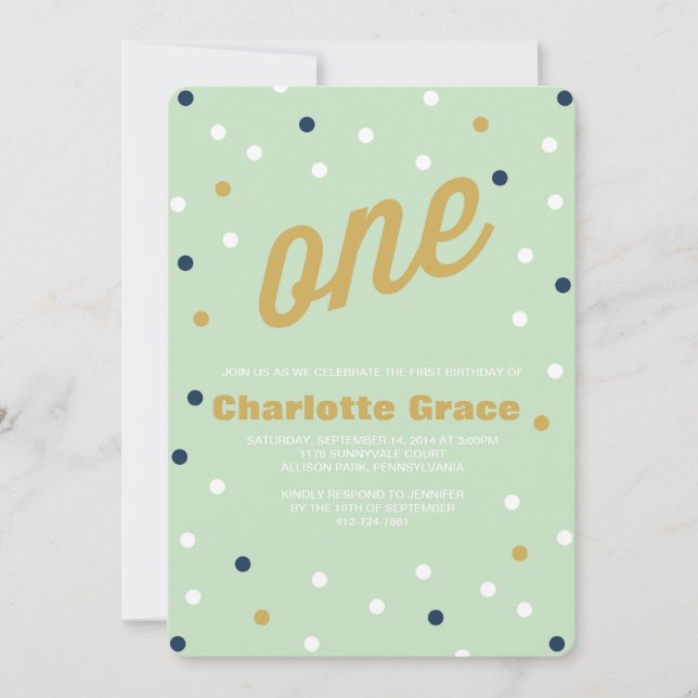 Konfetti första födelsedagsinbjudan inbjudningar (Framsida)