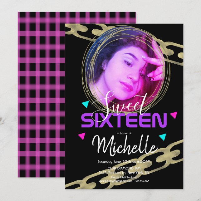 Konfetti foto för hip hop-Sweet sixteen-Ring Inbjudningar (Fram/baksida)