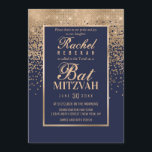 Konfetti foto för Ro vid marinflottan Guld Glitter Inbjudningar<br><div class="desc">Denna formella Bat mitzvah fotoinbjudan inspireras av den moderna paletten och trendiget färg som är utrustad med chic och glamorös designstruktur. Det är elegant och söt visningar för tryckt glatt guld-gradient konfetti med en guld-gräns till ram, på ovansidan av en enkel marin blå bakgrund. Det inkluderar även gästen för hederets...</div>