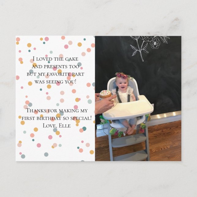 Konfetti fotofödelsedagskort, Tack Inbjudan Vykort (Framsida)