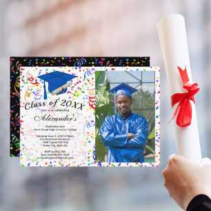 Konfetti fotopatklass Party i Studenten Inbjudningar