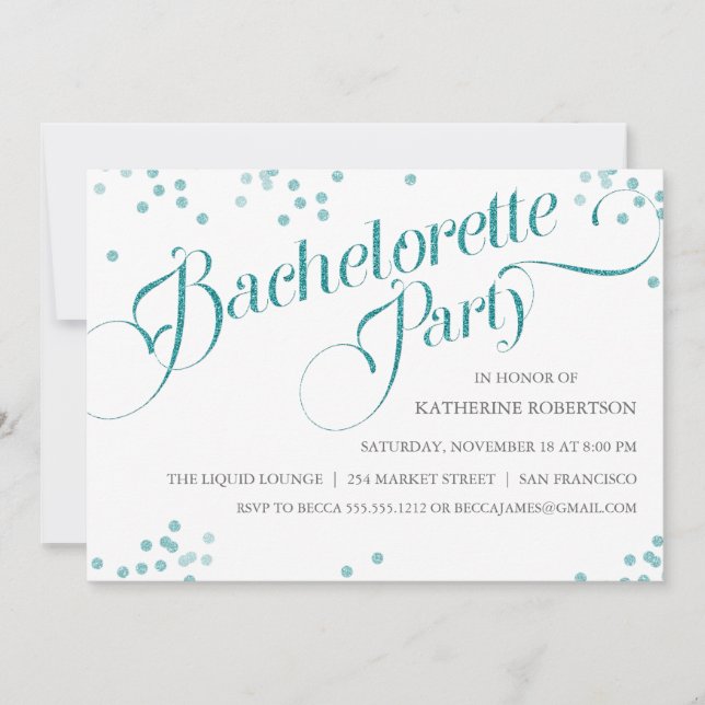 Konfetti Glitter Bachelorette Party Inbjudan, teal Inbjudningar (Framsida)