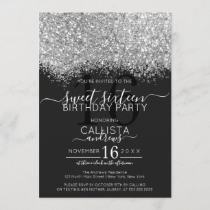 Konfetti Glitter, Silver, lyx, sötad 16 Inbjudningar