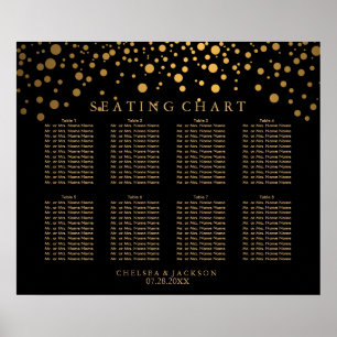 Konfetti Golden Dots på svart - 8 sätesdiagram Poster