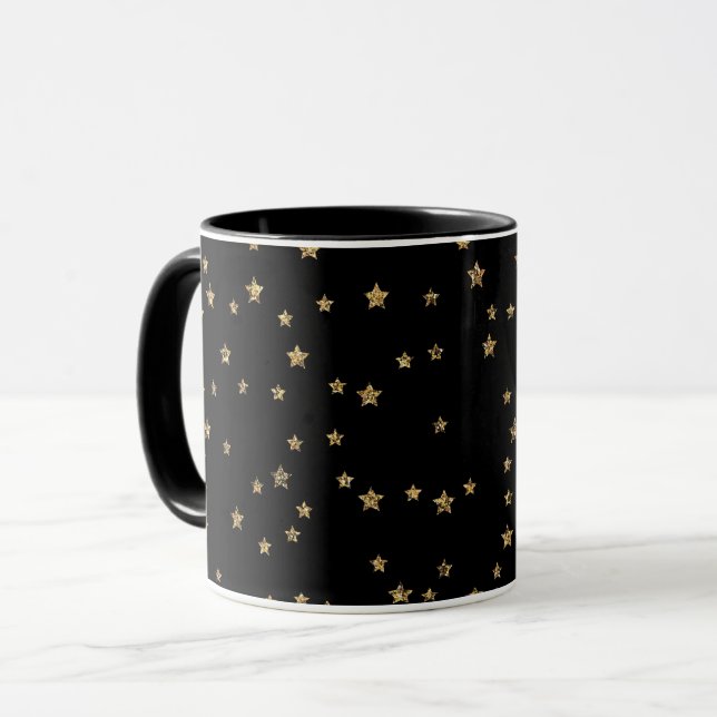 Konfetti golden stars glitter elegant shine Black Mugg (Framsida vänster)