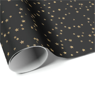 Konfetti golden stars glitter elegant shine Black Presentpapper