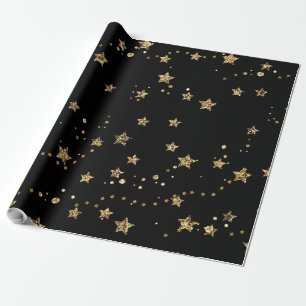 Konfetti golden stars glitter elegant shine Black Presentpapper