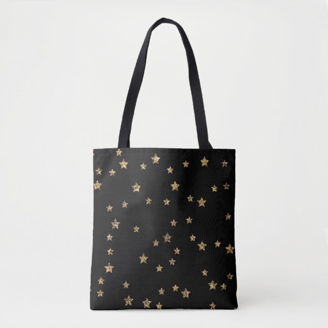 Konfetti golden stars glitter elegant shine Black Tygkasse (Framsida)