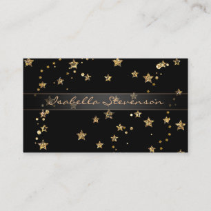 Konfetti golden stars glitter elegant shine Black Visitkort