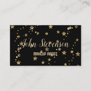 Konfetti golden stars glitter elegant shine Black Visitkort