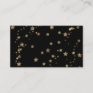 Konfetti golden stars glitter elegant shine Black Visitkort